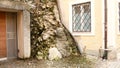 House detail near a rock face in Salzburg, winter time