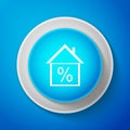 House with discount tag icon isolated on blue background. House percentage sign price. Real estate home. Credit Royalty Free Stock Photo