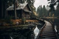 House on a Dock in the Middle of a Lake Royalty Free Stock Photo