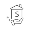 A house with a dollar sign in hand icon vector for investment in real estate concept