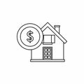 House and dollar sign icon, outline style Royalty Free Stock Photo