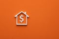 Real estate concept in dollars, Flat graphic resource for design - House with dollar sign on orange color background