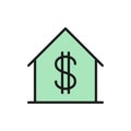 House with dollar sign, sale of apartment flat color line icon. Royalty Free Stock Photo