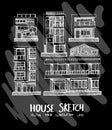 House doodle illustration wallpaper background line sketch style set on chalkboard eps10 Royalty Free Stock Photo