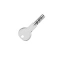 House door lock key on white background isolated close up, single silver metal key, one steel key, home safety concept, design Royalty Free Stock Photo