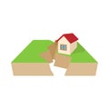 House after an earthquake icon, cartoon style