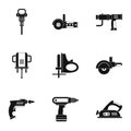 House electric tool icon set, simple style