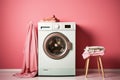House Electronic Modern Washing machine with cloths. Ai generative. Royalty Free Stock Photo