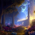 House in Enchanting fairytale woodland. Surreal mystical fantasy artwork. Generative AI