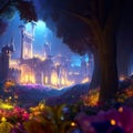 House in Enchanting fairytale woodland. Surreal mystical fantasy artwork. Generative AI