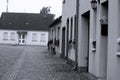 House entrance with flowers at windows in Ziesar, Germany