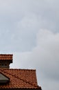 The house is equipped with high-quality roofing of ceramic tiles. A good example of perfect roofing. The building is reliably pro Royalty Free Stock Photo