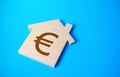 House with a euro symbol. Solving housing problems, deciding buy or rent real estate. Cost estimate. Search for options, choice of Royalty Free Stock Photo