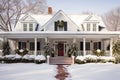 House exterior christmas decorations in the snow Royalty Free Stock Photo