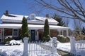 House exterior with the white picket fence in winter Royalty Free Stock Photo