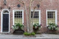 House Exterior Window Boxes Against Red Brick Royalty Free Stock Photo