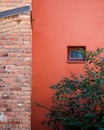 House facade brick wall window