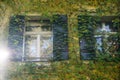 House facade overgrown with wild wine photographed in autumn in a park