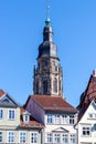 House facade and tower of the Moritz church in Coburg Royalty Free Stock Photo
