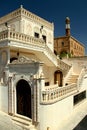 House facades and an Assyrian church in the historical part of the city of Midyat in Turkey