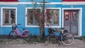 House facades and bikes on street in Ystad in Sweden