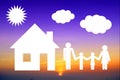 House and family insurance concept, sunset sky Royalty Free Stock Photo