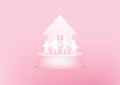 House and family paper 3d on pink background. Happy family concept.