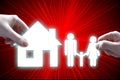 House, family insurance policy concept, abstract red background. Royalty Free Stock Photo