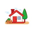 House, fence, and tree vector illustration with cute design