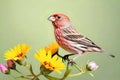 House Finch bird red songbird animal flowers