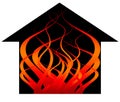 House fire with flames