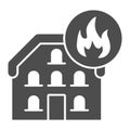 House in fire solid icon. Home with fire frame glyph style pictogram on white background. Domestic heating or burning Royalty Free Stock Photo