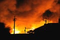 House Fire, silhouette of building, smoke