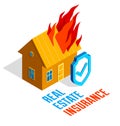 House on flames of fire real estate insurance concept vector isometric illustration isolated on white background, natural disaster Royalty Free Stock Photo