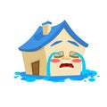 House flooded isolated. Crying Home Cartoon Style Vector