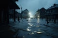 House in floodwater at night - AI Generated