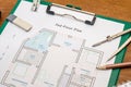 House floor plan with drawing compass Royalty Free Stock Photo