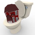 House Flushing Down Toilet - Falling Home Values Royalty Free Stock Photo