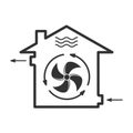 House forced ventilation system icon, mechanical fanning of building, airing sign Royalty Free Stock Photo