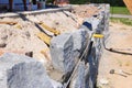 House foundation wall construction from rock and concrete Royalty Free Stock Photo