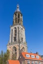 House in front of the Cunerakerk church tower in Rhenen Royalty Free Stock Photo