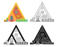 House front flat cartoon stamp linear doodle set village modern facade cozy buildings villa cottage
