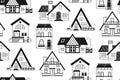 House front flat doodle seamless pattern boundless ornament facade village cozy buildings wallpaper