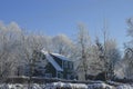 The house and frosted trees.