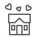 House full of love line icon, sweet home concept, building with hearts sign on white background, three hearts under Royalty Free Stock Photo