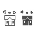 House full of love line and solid icon, sweet home concept, building with hearts sign on white background, three hearts Royalty Free Stock Photo