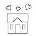 House full of love thin line icon, sweet home concept, building with hearts sign on white background, three hearts under Royalty Free Stock Photo