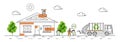 House and garbage truck with recycle sign vector illustration Royalty Free Stock Photo