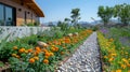 House Garden With Rocks and Flowers. Generative AI Royalty Free Stock Photo