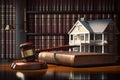 House with gavel and law books. Real estate law and house auctio Royalty Free Stock Photo